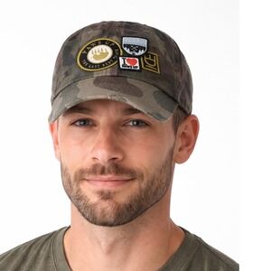 American Needle Paws Up Resort Camo Patch Hat Roughing It Redefined Distressed